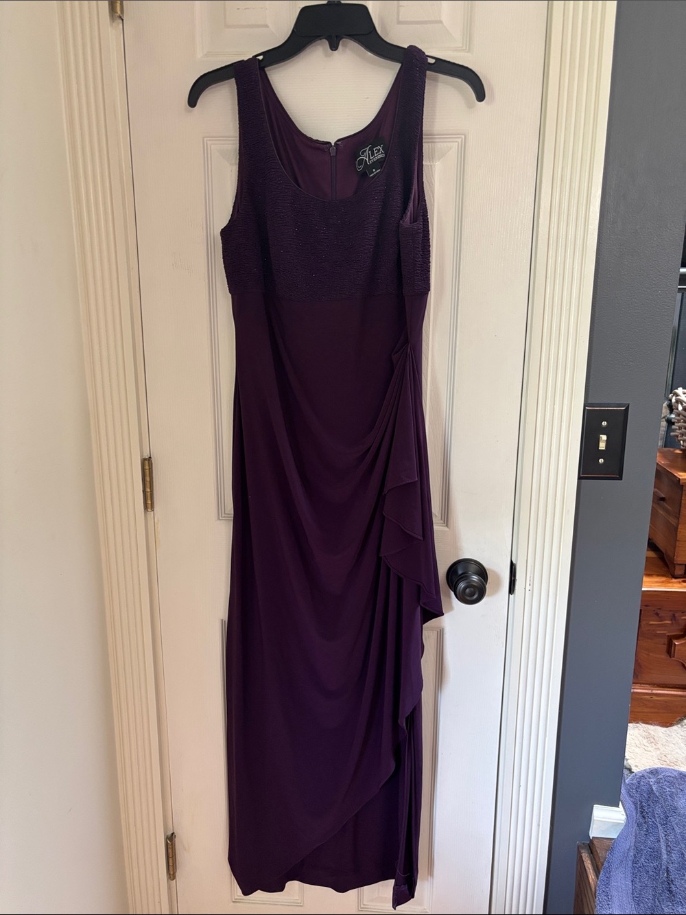 Alex Evenings Deep Plum Sleeveless Ruffle-Accent Evening Gown